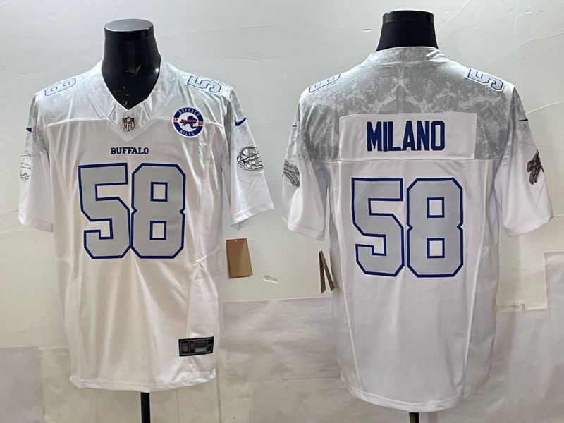 Men 2025 Buffalo Bills 58 Milano white 5th generation Throwback Nike Limited NFL Jersey style 008